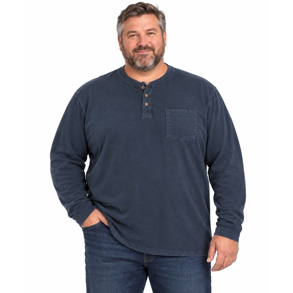 Duluth Trading Co Henley Shirt Mens 4XL Blue Longtail Tee Relaxed Fit Pocket LS
